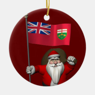 Adorno De Cerámica Santa Claus Con Bandera De Ontario CDN