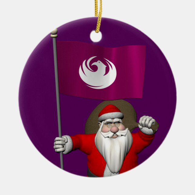 Adorno De Cerámica Santa Claus Con Bandera De Phoenix AZ (Frente)