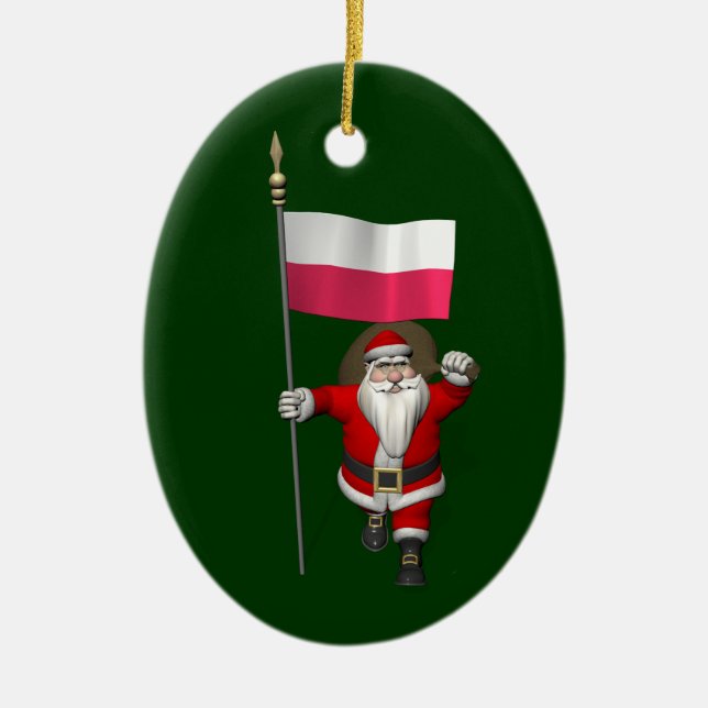Adorno De Cerámica Santa Claus Con Bandera De Polonia (Frente)