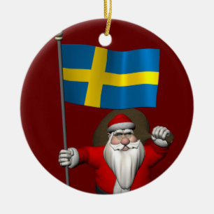 Adorno De Cerámica Santa Claus Con Bandera De Suecia