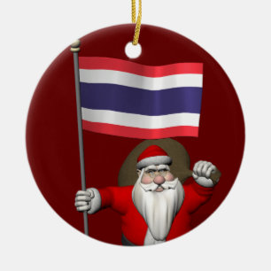 Adorno De Cerámica Santa Claus Con Bandera De Tailandia