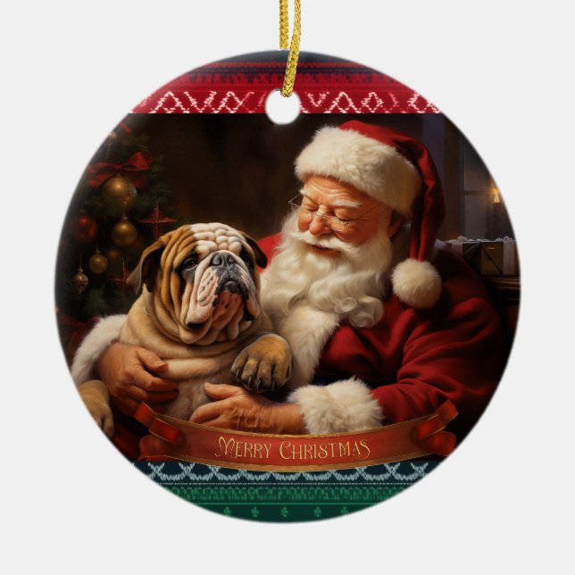 Adorno De Cerámica Santa Claus con Bulldog inglés (Frente)
