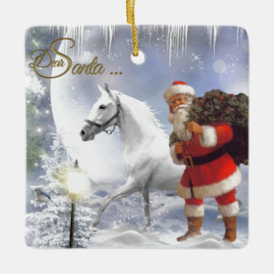 Adorno De Cerámica Santa Claus con caballo blanco