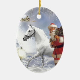 Adorno De Cerámica Santa Claus con caballo blanco
