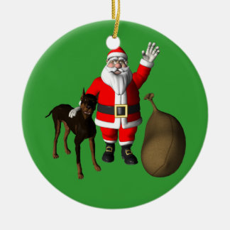 Adorno De Cerámica Santa Claus con Doberman Pinscher