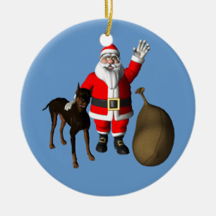 Adorno De Cerámica Santa Claus con Doberman Pinscher