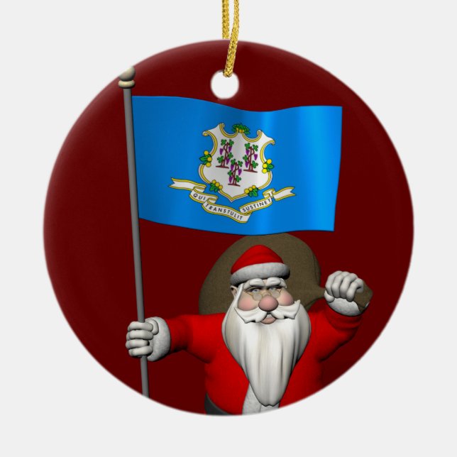 Adorno De Cerámica Santa Claus Con El Diseño De Connecticut (Frente)