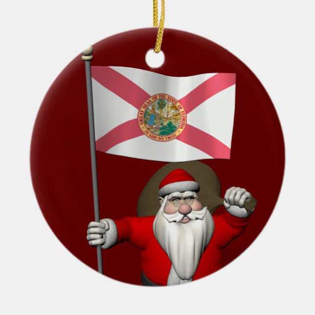 Adorno De Cerámica Santa Claus Con El Diseño De Florida (Frente)