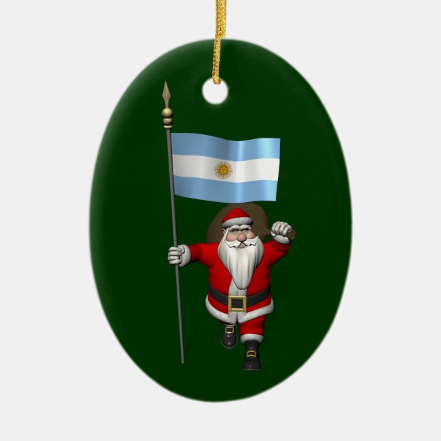 Adorno De Cerámica Santa Claus Con El Fin De Argentina (Frente)