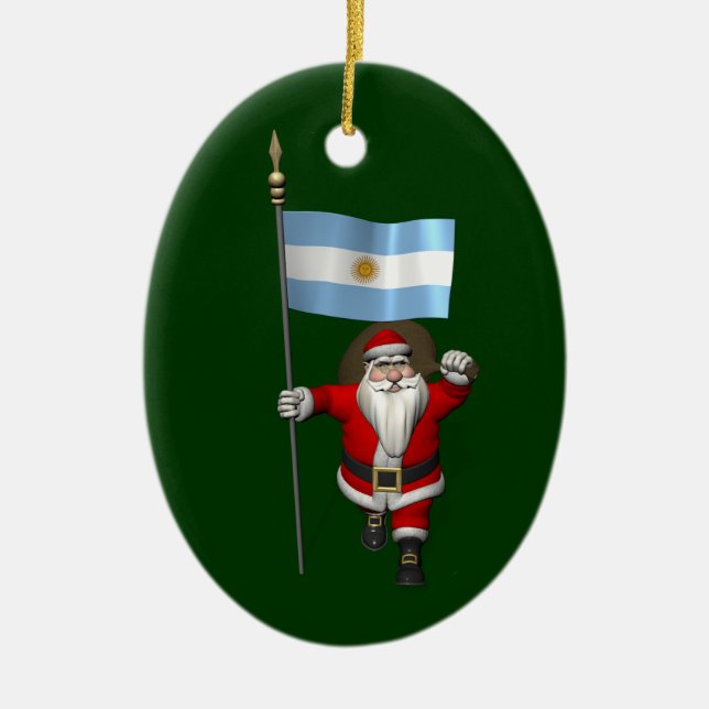 Adorno De Cerámica Santa Claus Con El Fin De Argentina (Frente)