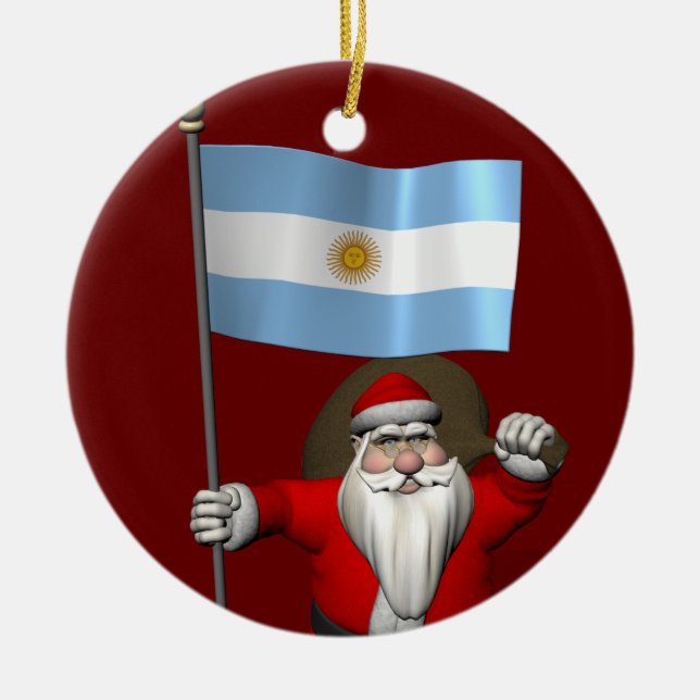 Adorno De Cerámica Santa Claus Con El Fin De Argentina (Frente)