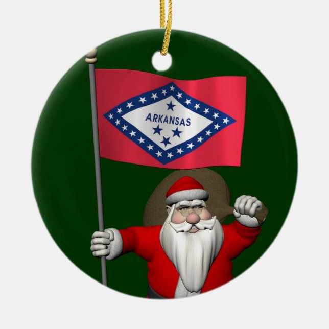 Adorno De Cerámica Santa Claus Con El Fin De Arkansas (Frente)