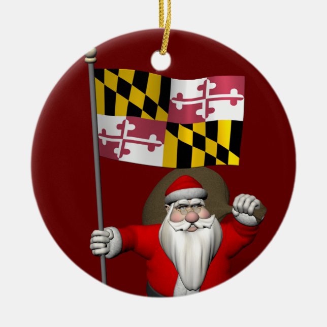 Adorno De Cerámica Santa Claus Con El Fin De Maryland (Frente)