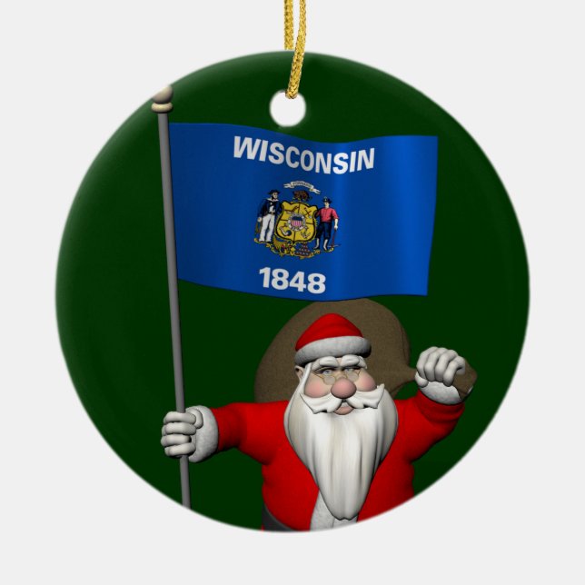 Adorno De Cerámica Santa Claus Con El Firme De Wisconsin (Frente)
