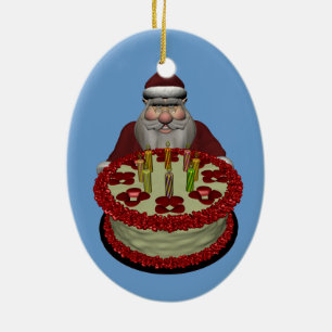 Adorno De Cerámica Santa Claus con pastel de cumpleaños