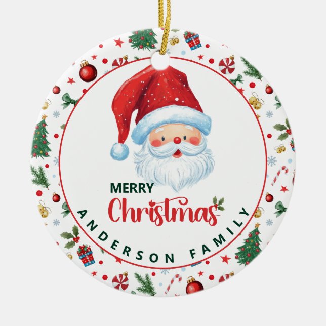 Adorno De Cerámica Santa Claus con patrón festivo Feliz Navidad (Frente)