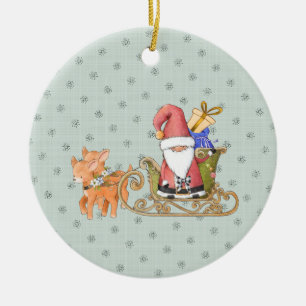 Adorno De Cerámica Santa Claus con reno y Personalizado Sleigh
