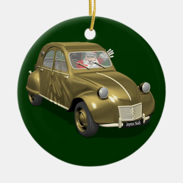 Adorno De Cerámica Santa Claus En Citroen 2CV (Frente)