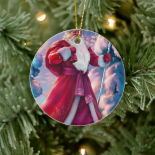 Adorno De Cerámica Santa Claus en el bosque