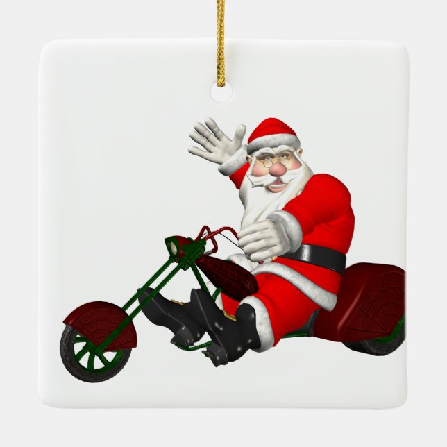 Adorno De Cerámica Santa Claus En El Trike A Motor (Reverso)