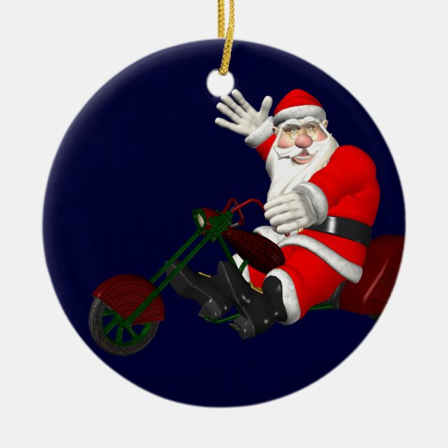 Adorno De Cerámica Santa Claus En El Trike A Motor (Frente)