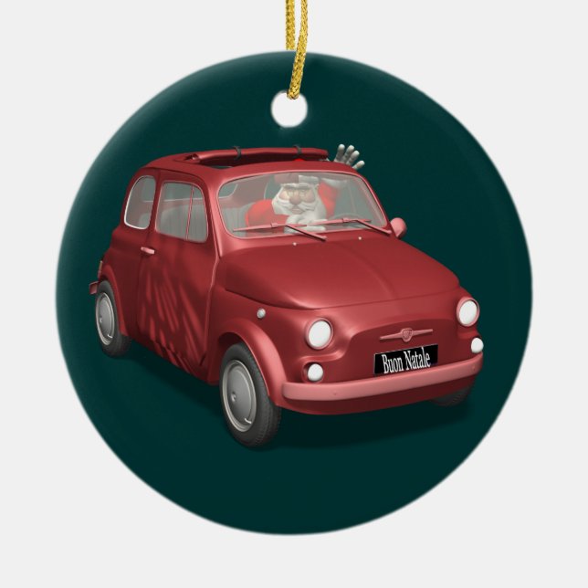 Adorno De Cerámica Santa Claus En Fiat 500 (Frente)