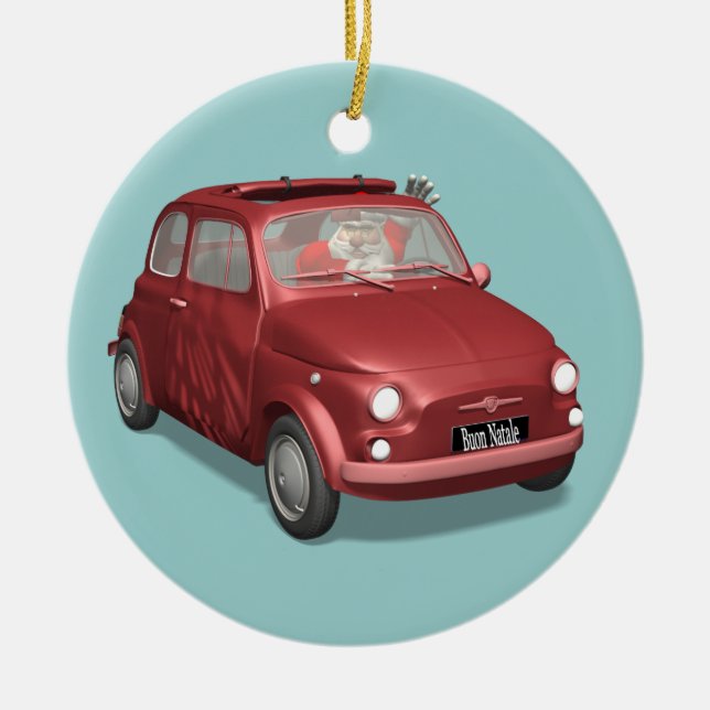 Adorno De Cerámica Santa Claus En Fiat 500 (Frente)
