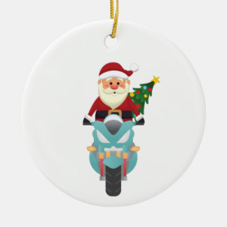Adorno De Cerámica Santa Claus en moto
