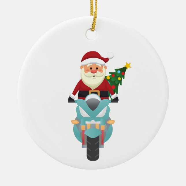 Adorno De Cerámica Santa Claus en moto (Frente)