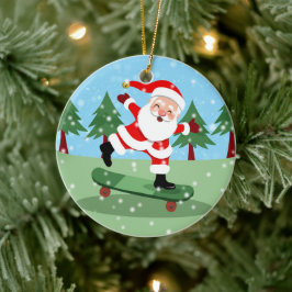 Adorno De Cerámica Santa claus en patineta