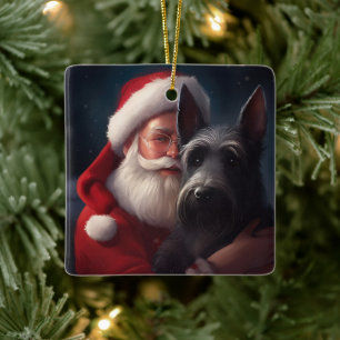 Adorno De Cerámica Santa Claus festivo de Navidad con Terrier Escocés