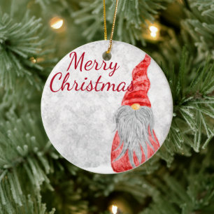 Adorno De Cerámica Santa Claus Gnome sobre el campo de nieve