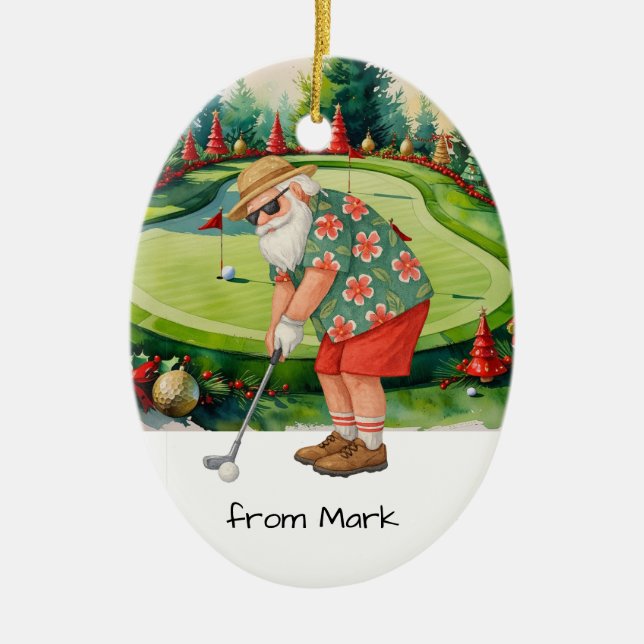 Adorno De Cerámica Santa Claus is golfing on golf course background (Frente)