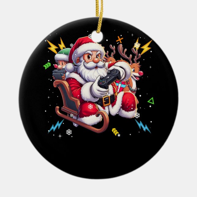 Adorno De Cerámica Santa Claus Jugando Juego Navidades Gamer Video Ga (Frente)
