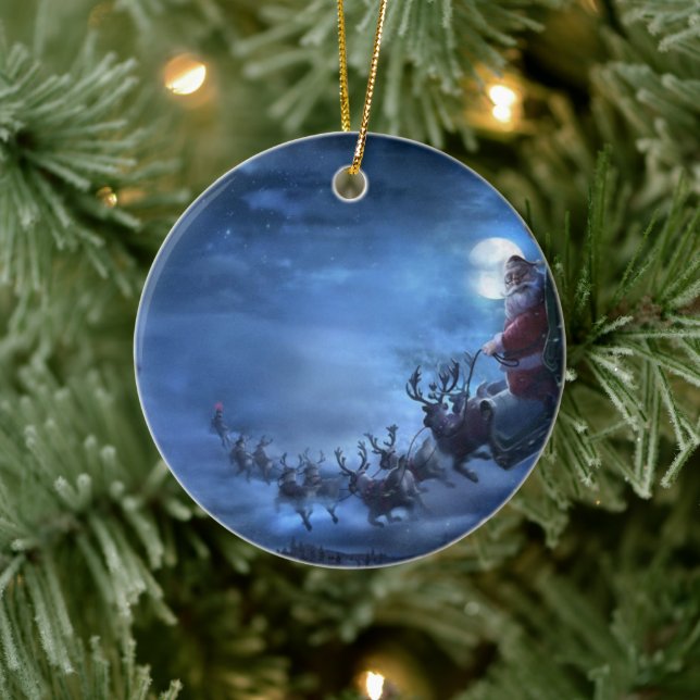 Adorno De Cerámica Santa Claus monta trineo de renos (Árbol)