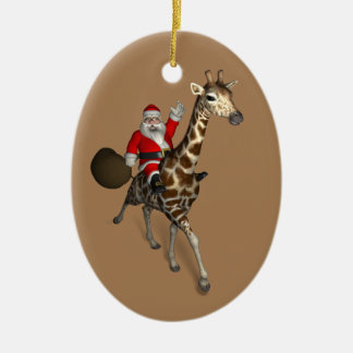 Adorno De Cerámica Santa Claus monta una dulce jirafa