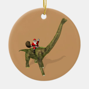 Adorno De Cerámica Santa Claus Montando En El Brachiosauro