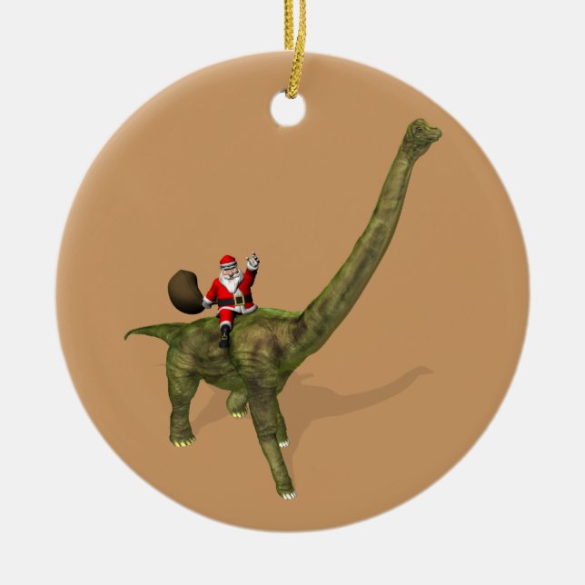 Adorno De Cerámica Santa Claus Montando En El Brachiosauro (Frente)