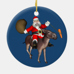 Adorno De Cerámica Santa Claus Montando En El Burro