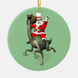 Adorno De Cerámica Santa Claus Montando En Gallimimus
