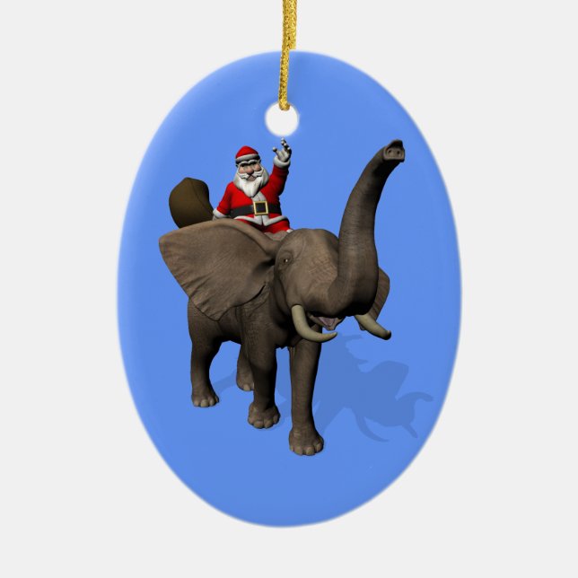 Adorno De Cerámica Santa Claus Montando Sobre El Elefante (Frente)