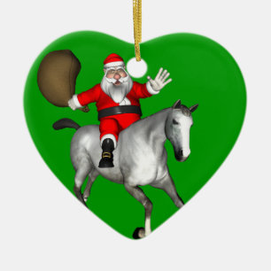 Adorno De Cerámica Santa Claus montando un caballo gris