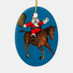 Adorno De Cerámica Santa Claus montando un caballo marrón