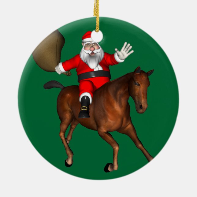 Adorno De Cerámica Santa Claus montando un caballo marrón (Atrás)