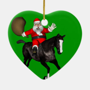 Adorno De Cerámica Santa Claus montando un caballo negro