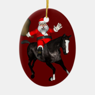 Adorno De Cerámica Santa Claus montando un caballo negro