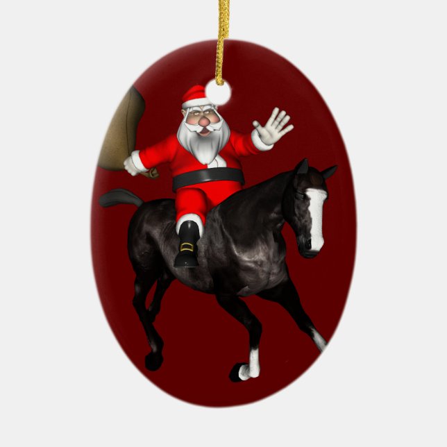 Adorno De Cerámica Santa Claus montando un caballo negro (Frente)