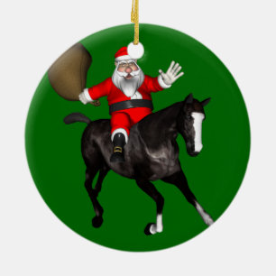 Adorno De Cerámica Santa Claus montando un caballo negro
