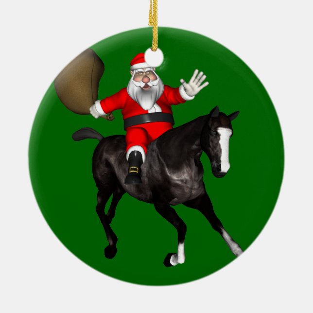 Adorno De Cerámica Santa Claus montando un caballo negro (Atrás)