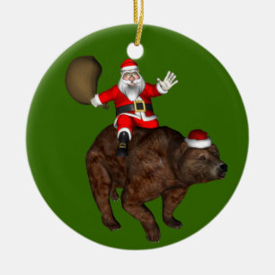 Adorno De Cerámica Santa Claus montando un oso